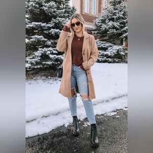 Abercrombie & Fitch The Dad Coat Camel Tan Small Minimalist Capsule Wool Blend